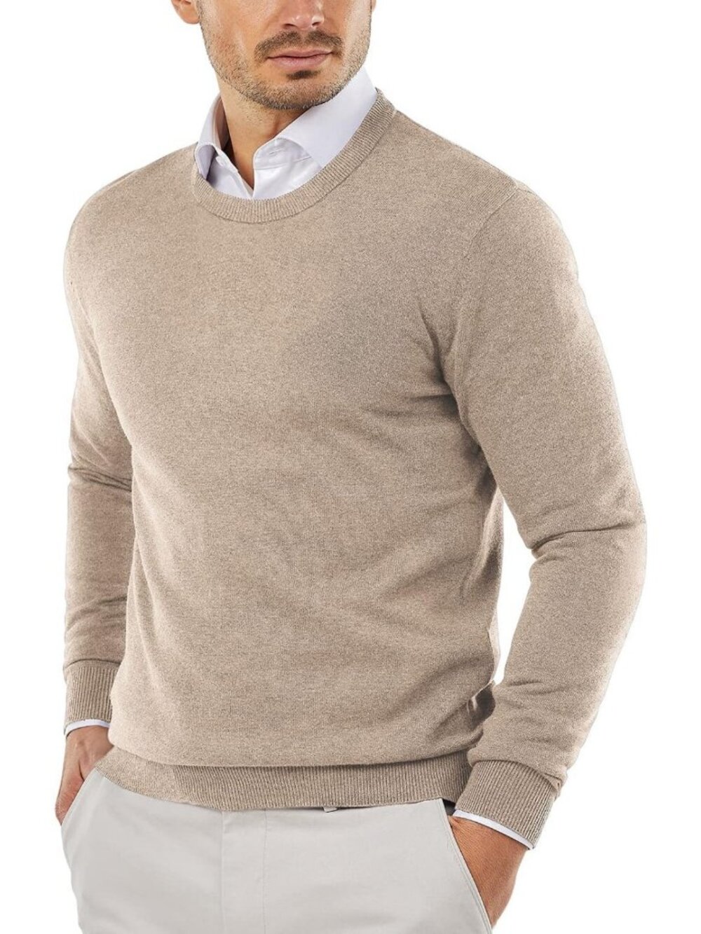 Stylish Men's Crewneck Sweater - Long Sleeve Knit Pullover, Slim Fit, Casual